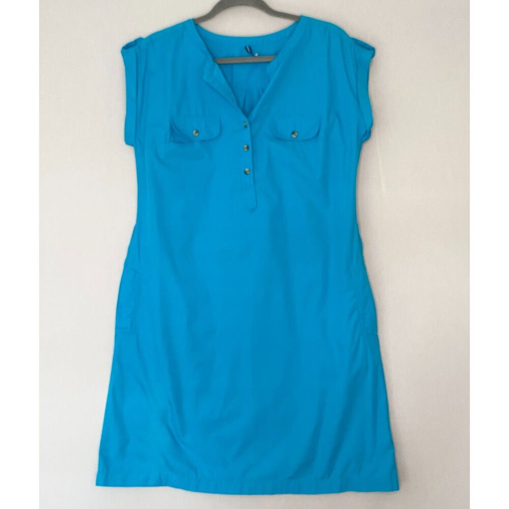 💎Weekend Shirt Dress Womens Medium Cortana Blue Cap Tab Sleeves Double Pockets